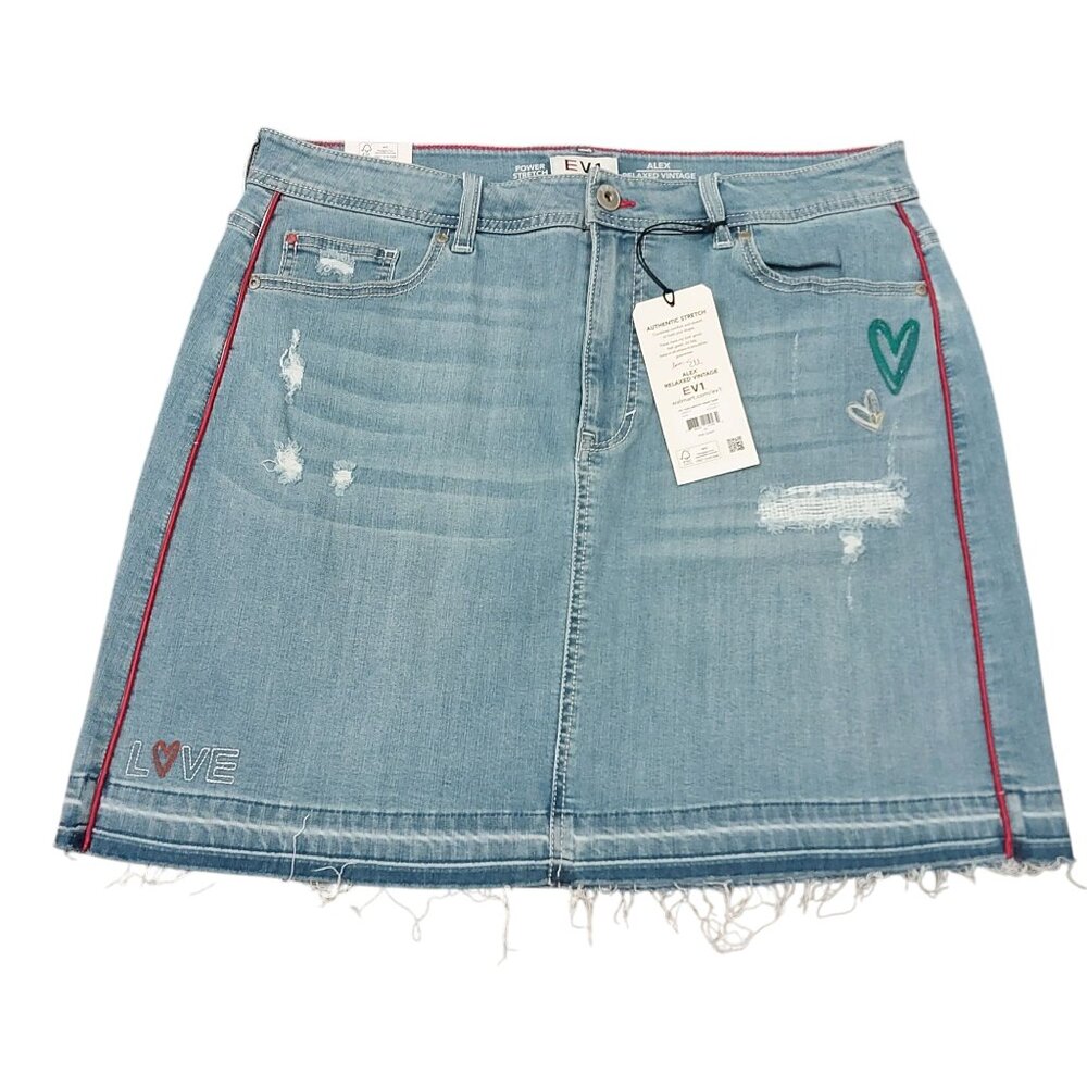 EV1 Alex Relaxed Vintage Stretch Jeans | NWT | Distressed Blue Skirt| Size 14